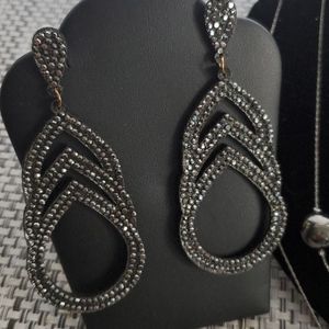 Y2k Black Statement Drop Long Earrings and Necklace set